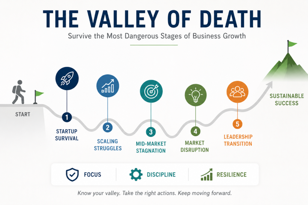 Every business hits it — the “Valley of Death.” That dangerous stage where cash gets tight, systems strain, and leadership feels the weight of growth. But here’s the truth - These valleys aren’t signs of failure ….. Read More …